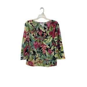 Y2K Tropical Floral Sequin Beaded Top Size Large Dopamine Dressing Vacation
